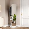 360Â° Rotating 69"x16" Multifunctional Full Length Mirror with Hook Storage Rack Coat Rack with Mirror Solid Wood Floor Mirror Bedroom Living Room Clo