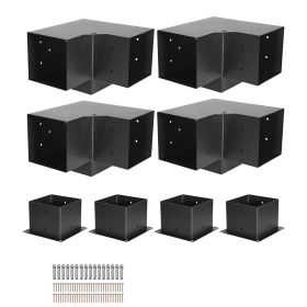 Pergola Bracket Kit, 6x6 Inch (Inner Size 5.5x5.5), 4 Pcs 3-Way Heavy Duty Corner Bracket Woodworks DIY Post Base Kit, Easy Installation Wooden Beams