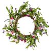 Artificial Decorative Wreath, 22 in, Pink Green, Decorated with Daisies, Babysbreath, Buds, Year Round Wreath for All Seasons Indoor and Outdoor Home