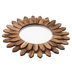 Wall Mirror Decorative, 12-inch Rustic Wood Wall Decor Mirror, Boho Sunburst Aesthetic Mirrors for Bedroom Living Room Bathroom Entryway - Warming Gif