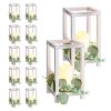 12 Set/36 Pcs Wooden Wedding Lantern Centerpiece, Includes 12 Wooden Lantern Candle Holder 12 Flameless LED Candle 12 Eucalyptus Leaves Wreath for Wed