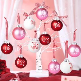 24Pcs Valentines Day Ball Ornaments, 2.36Inch Red Pink White Hanging Balls for Tree, Letter Hanging Baubles Valentine's Day Party Supplies for Wedding