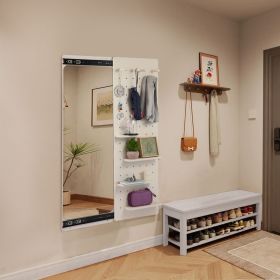Wall Mounted Full Length Mirror, Full Body Mirror with Shelf, Full Body Mirror with Hook Wall Mounted Mirror with Multifunctional Design Panel, Bedroo