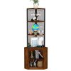 Corner Shelf with Doors, 65" Corner Cabinet & Wine Glass Rack, 6 Tier Bookshelf Display, Freestanding Corner Storage Stand[Unable ship weekends, TK/TE