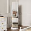 360Â° Rotating 69"x16" Multifunctional Full Length Mirror with Hook Storage Rack Coat Rack with Mirror Solid Wood Floor Mirror Bedroom Living Room Clo