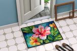 Hawaii Hawaiian Hibiscus in Watercolor Doormat Front Door Mat Indoor Outdoor Rugs for Entryway, Non Slip Washable Low Pile, 24H X 36W