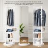 360Â° Rotating 69"x16" Multifunctional Full Length Mirror with Hook Storage Rack Coat Rack with Mirror Solid Wood Floor Mirror Bedroom Living Room Clo