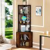 Corner Shelf with Doors, 65" Corner Cabinet & Wine Glass Rack, 6 Tier Bookshelf Display, Freestanding Corner Storage Stand[Unable ship weekends, TK/TE