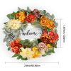 Artificial Decorative Wreath, 24 in, Red Orange Yellow, Decorated with Hydrangeas, Roses, Wooden Sign, Year Round Wreath for All Seasons Indoor and Ou