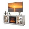 Silver Mirror Modern TV Stand with 18 Inch Fireplace Insert & Storage Shelves, Medium Density Fiberboard Fireplace TV Console for Living Room, 143 x 3