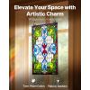 Stained Glass Window Panel, 17 x 29 in, Tiffany Style Hanging Transom Window Panel with Chain, Large Vertical Rectangle Stain Glass, Vintage Tradition