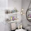 White Floating Shelves - Set of 2, Wall Mounted Hanging Shelves with Gold Towel Bar, Decorative Storage Shelves for Bathroom, Kitchen, Living Room and