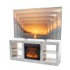 Silver Mirror Modern TV Stand with 18 Inch Fireplace Insert & Storage Shelves, Medium Density Fiberboard Fireplace TV Console for Living Room, 143 x 3