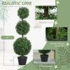 Set of 2 Artificial Ball Boxwood Topiary Trees, Fake Plants in Pot for Indoor Outdoor Living Room Green