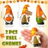 2 Pcs Fall Gnome Decoration Mini Autumn Gnomes Stripes Resin Fall Decorations for Harvest Thanksgiving Day Home Office Tiered Tray Table Decor