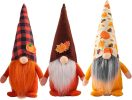 3 Pcs Fall Decoration Harvest Thanksgiving Decorations Gnomes Plush Elf Dwarf Doll Figurine with Pumpkin Autumn Maple Leaves