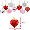 36Pcs Valentines Heart Shaped Ornaments - Valentines Heart Decorations - Red Pink Silver Glitter Heart Shaped Baubles - Romantic Christmas Valentines
