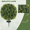 2 Pack 1.3ft Artificial Ball Boxwood Topiary with Ground Stake, UV Resistant Faux Greenery for Indoor Outdoor