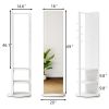360Â° Rotating 69"x16" Multifunctional Full Length Mirror with Hook Storage Rack Coat Rack with Mirror Solid Wood Floor Mirror Bedroom Living Room Clo