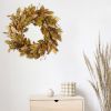 20-inch fall wreath adorned with brown magnolia leaves and small pomegranate berries, suitable for home, outdoor, farmhouse, porch, wall, and window d