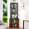 Corner Shelf with Doors, 65" Corner Cabinet & Wine Glass Rack, 6 Tier Bookshelf Display, Freestanding Corner Storage Stand[Unable ship weekends, TK/TE