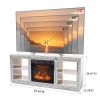 Silver Mirror Modern TV Stand with 18 Inch Fireplace Insert & Storage Shelves, Medium Density Fiberboard Fireplace TV Console for Living Room, 143 x 3