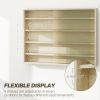 5-Tier Display Cabinet, Wall-Mounted Display Case with 2 Glass Doors and Adjustable Shelves, Oak