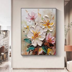 Hand Painted Oil Painting Abstract Blooming Flower Oil Painting Large Wall Art Original Knife Floral Painting Textured Wall Art Boho Art Modern Living (style: 1, size: 100X150cm)