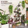 Plant Stand Indoor, 8 Tier 62" S-Shaped Plant Shelf, Corner Plant Rack for Multiple Plants, Carbonised Finish